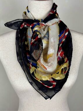 Vintage Liz Claiborne Preppy Sheer Nautical Polka Dot Scarf Old Money Retro